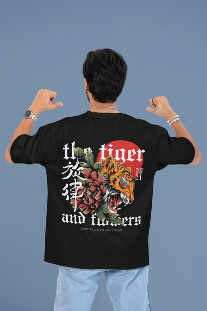 The Tiger Anime: Black Oversized T-Shirt