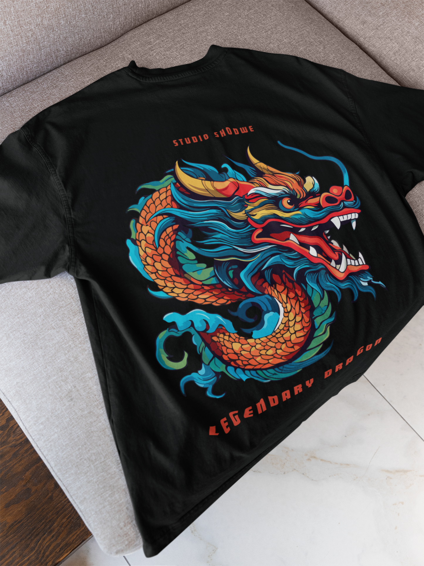 Legendary Dragon Anime: Black Oversized T-Shirt