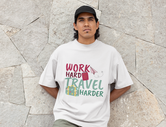 WORK HARD, TRAVEL HARDER – MEN'S OVERSIZED T-SHIRT