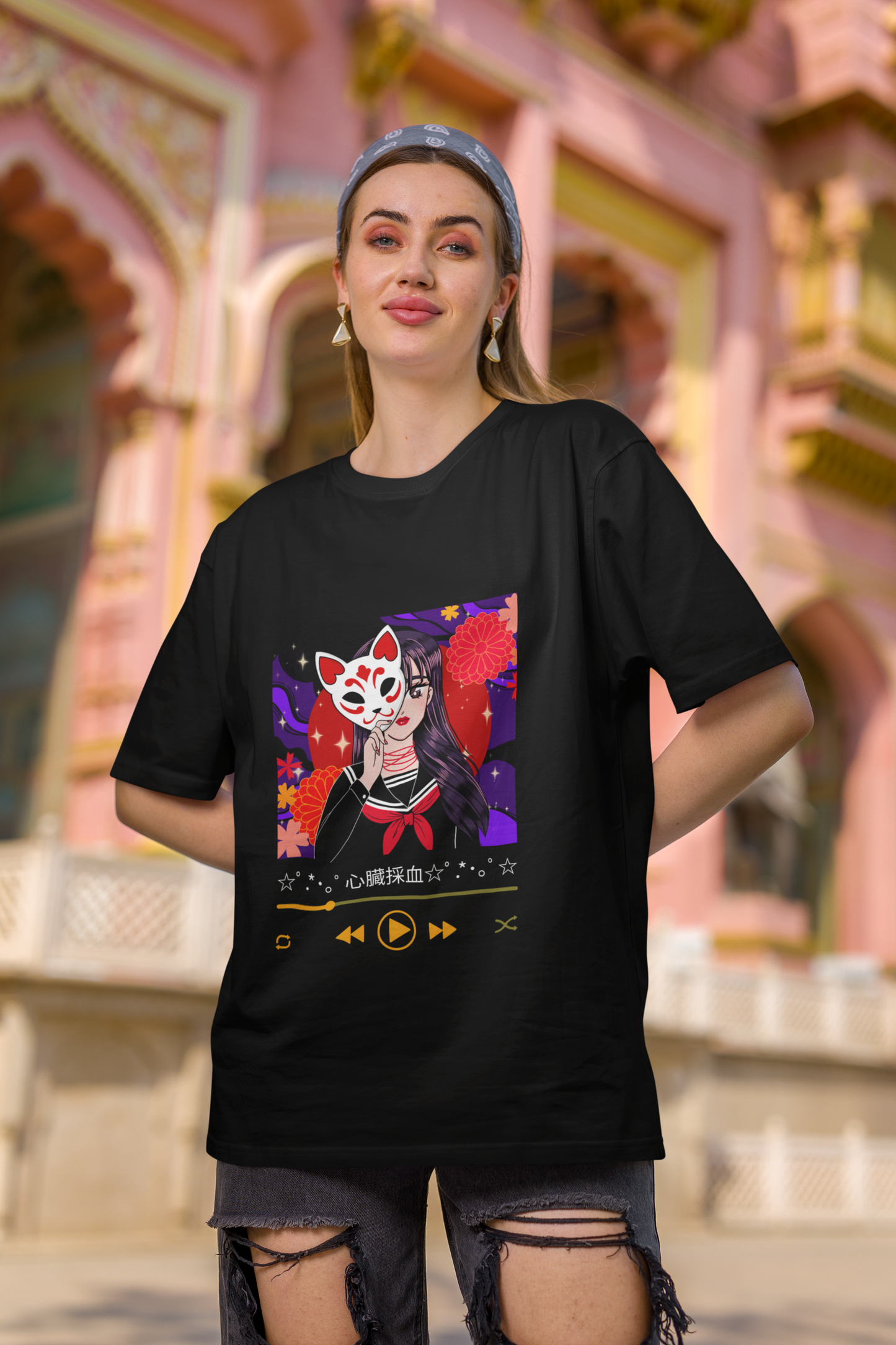 CAT MASK MUSIC – WOMEN'S OVERSIZED T-SHIRT