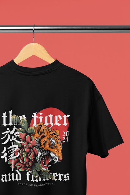 The Tiger Anime: Black Oversized T-Shirt