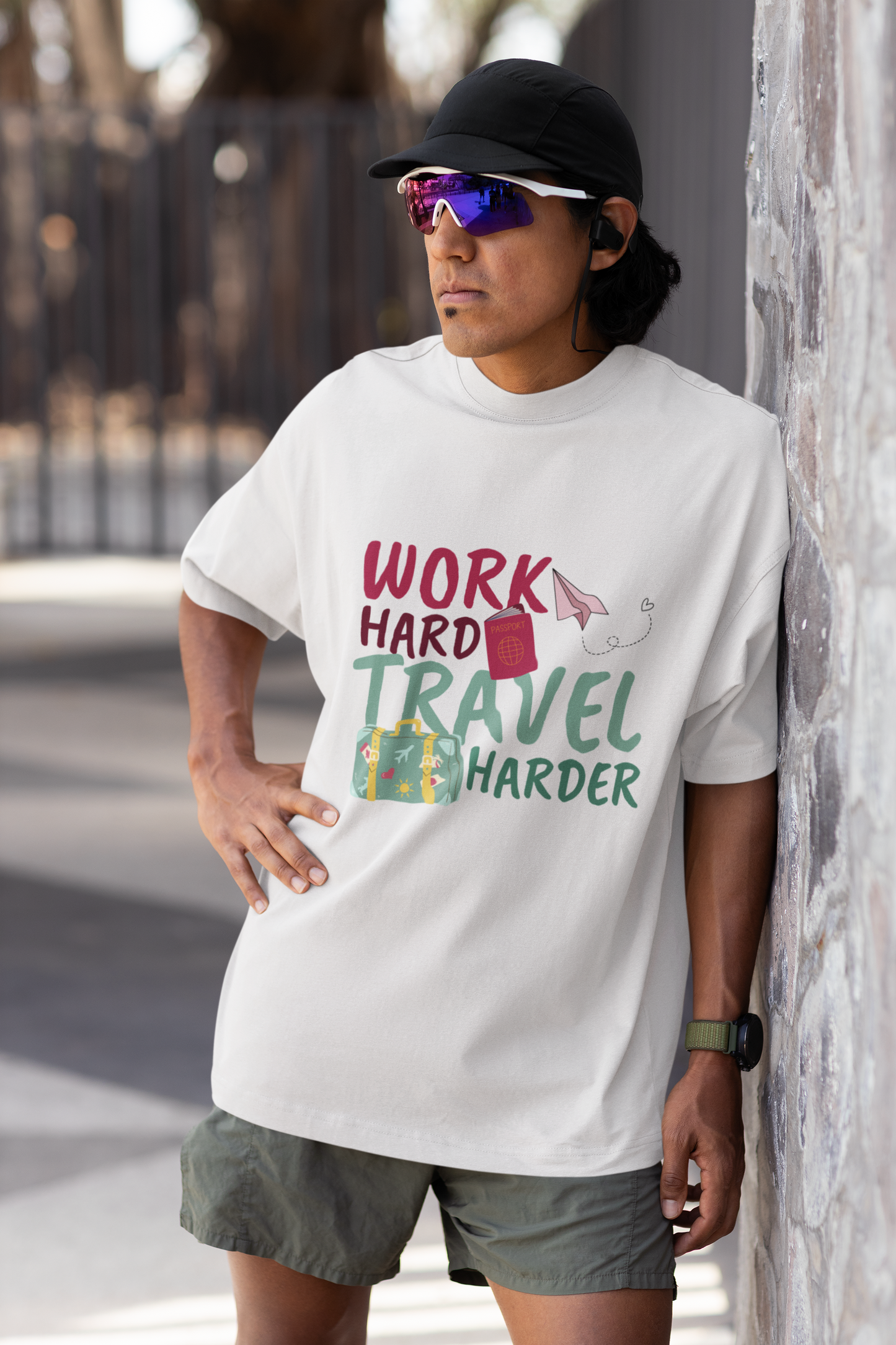 WORK HARD, TRAVEL HARDER – MEN'S OVERSIZED T-SHIRT