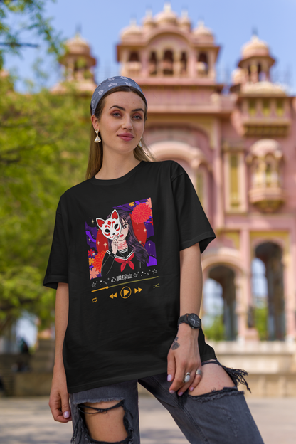 CAT MASK MUSIC – WOMEN'S OVERSIZED T-SHIRT